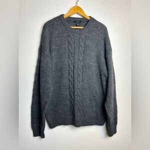 New Look Pullover Sweater Men L Wool Blend Cable Knit Gray Preppy Academia chic